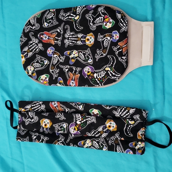 Hand Crafted Ostomy/Iliostomy bag cover w/matching reversible face mask - Picture 13 of 16